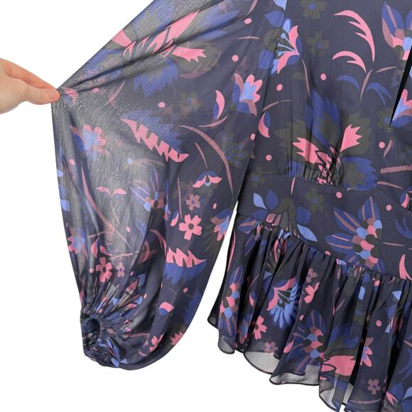 Ted Baker Stephanie Purple Floral Balloon Sleeve Blouse Preppy Womens 1 US 4 Sm - Picture 5 of 8